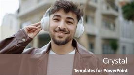  Presentation with arab music - PPT theme featuring young-arab-man-smiling-confident background and a violet colored foreground