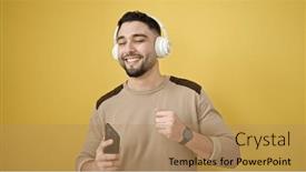  Presentation with arab music - Presentation design enhanced with young-arab-man-smiling-confident background and a coral colored foreground