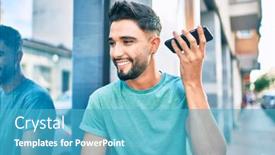  Presentation with audio - Theme with young-arab-man-smiling-happy background and a teal colored foreground