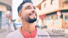  Presentation with arab - Amazing slide set having young-arab-man-smiling-happy backdrop and a coral colored foreground