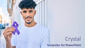 Presentation with purple wall - Slide deck enhanced with young-arab-man-smiling-happy background and a sky blue colored foreground