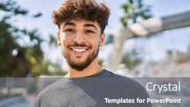  Presentation with arab - Presentation theme having young-arab-man-smiling-happy background and a gray colored foreground