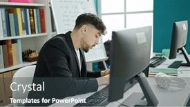  Presentation with student writing - PPT theme consisting of young-arab-man-student-using background and a tawny brown colored foreground