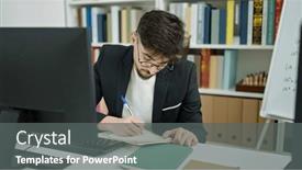  Presentation with student writing - Presentation consisting of young-arab-man-student-using background and a gray colored foreground