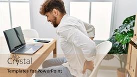  Presentation with back pain - PPT theme featuring young-arab-man-suffering background and a coral colored foreground
