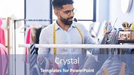  Presentation with clothes shop - PPT theme enhanced with young-arab-man-tailor-smiling background and a teal colored foreground