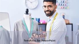  Presentation with measuring - Slide deck featuring young-arab-man-tailor-smiling background and a light blue colored foreground