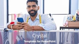  Presentation with clothes shop - PPT layouts consisting of young-arab-man-tailor-using background and a seafoam green colored foreground