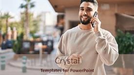  Presentation with smartphone - Slide deck having young-arab-man-talking background and a coral colored foreground