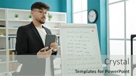  Presentation with maths - Presentation theme with young-arab-man-teacher-teaching background and a light gray colored foreground