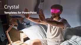  Presentation with augmented reality - Slide deck featuring young-arab-man-using-augmented background and a dark gray colored foreground