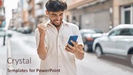  Presentation with arab - Presentation theme featuring young-arab-man-using-smartphone background and a soft green colored foreground