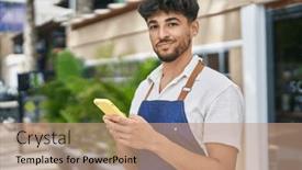  Presentation with restaurant waiter - Slides with young-arab-man-waiter-using background and a coral colored foreground