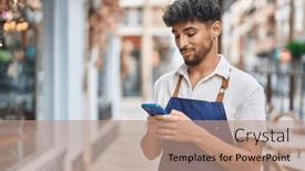  Presentation with restaurant waiter - Slide set having young-arab-man-waiter-using background and a coral colored foreground