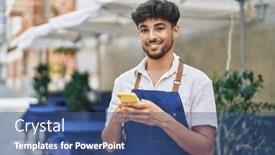  Presentation with restaurant waiter - PPT layouts with young-arab-man-waiter-using background and a  colored foreground