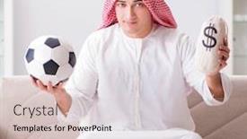  Presentation with football - Slides having young-arab-man-watching-football background and a soft green colored foreground