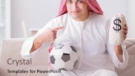  Presentation with football - PPT theme consisting of young-arab-man-watching-football background and a soft green colored foreground