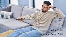  Presentation with arab - PPT theme consisting of young-arab-man-watching-tv background and a light blue colored foreground