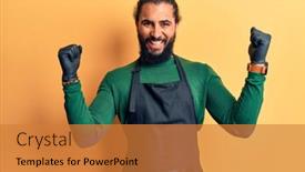  Presentation with barber - Beautiful PPT layouts featuring young-arab-man-wearing-barber backdrop and a gold colored foreground