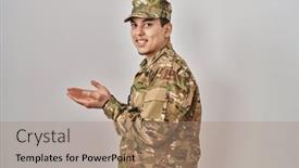 Presentation with arab - Presentation theme consisting of young-arab-man-wearing-camouflage background and a coral colored foreground