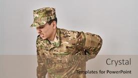  Presentation with backache - PPT theme enhanced with young-arab-man-wearing-camouflage background and a coral colored foreground