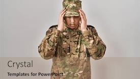  Presentation with army stress - Slide deck having young-arab-man-wearing-camouflage background and a coral colored foreground