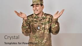  Presentation with comparison - Presentation theme having young-arab-man-wearing-camouflage background and a coral colored foreground