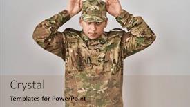  Presentation with bunny - PPT theme with young-arab-man-wearing-camouflage background and a coral colored foreground