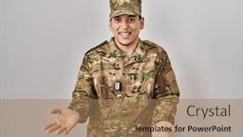  Presentation with greetings - Slide deck consisting of young-arab-man-wearing-camouflage background and a coral colored foreground