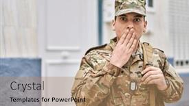  Presentation with army - PPT theme consisting of young-arab-man-wearing-camouflage background and a coral colored foreground