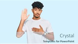  Presentation with hand palm - Amazing presentation theme having young-arab-man-wearing-casual backdrop and a sky blue colored foreground