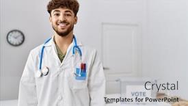  Presentation with arab - Slide deck having young-arab-man-wearing-doctor background and a light gray colored foreground