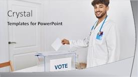  Presentation with voting - PPT theme featuring young-arab-man-wearing-doctor background and a light gray colored foreground