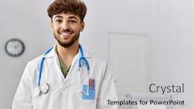  Presentation with college - PPT theme having young-arab-man-wearing-doctor background and a light gray colored foreground
