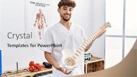  Presentation with physiotherapist - Slides consisting of young-arab-man-wearing-physiotherapist background and a light gray colored foreground
