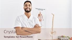  Presentation with physiotherapist - Slide deck featuring young-arab-man-wearing-physiotherapist background and a coral colored foreground