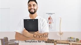  Presentation with physiotherapist - Slides featuring young-arab-man-wearing-physiotherapist background and a coral colored foreground