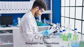  Presentation with scientist - Presentation having young-arab-man-wearing-scientist background and a light gray colored foreground