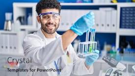  Presentation with tubes - Slides featuring young-arab-man-wearing-scientist background and a light blue colored foreground