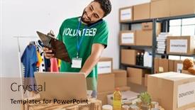  Presentation with volunteer - PPT layouts featuring young-arab-man-wearing-volunteer background and a coral colored foreground