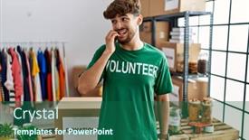  Presentation with volunteer - Slide set featuring young-arab-man-wearing-volunteer background and a ocean colored foreground