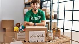  Presentation with charity - PPT layouts with young-arab-man-wearing-volunteer background and a coral colored foreground