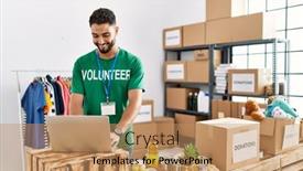  Presentation with charity - Slide set with young-arab-man-wearing-volunteer background and a coral colored foreground