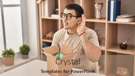  Presentation with hearing - PPT theme consisting of young-arab-man-with-open background and a coral colored foreground