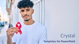  Presentation with red ribbon hiv - Cool new PPT layouts with young-arab-man-with-serious backdrop and a sky blue colored foreground