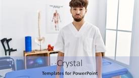  Presentation with pain - PPT theme consisting of young-arab-man-working background and a light blue colored foreground