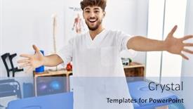  Presentation with pain - Slide deck with young-arab-man-working background and a light blue colored foreground