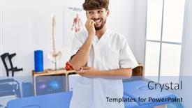  Presentation with pain - Presentation design featuring young-arab-man-working background and a light blue colored foreground
