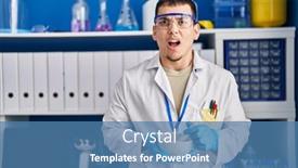  Presentation with mad scientist - Slide set having young-arab-man-working background and a teal colored foreground