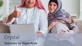  Presentation with muslim family - Presentation design consisting of young-arab-muslim-family background and a light blue colored foreground